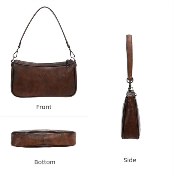 Designer Small Leather Crossbody Purse with Suede Lining and Zipper Closure - Picture 4 of 7